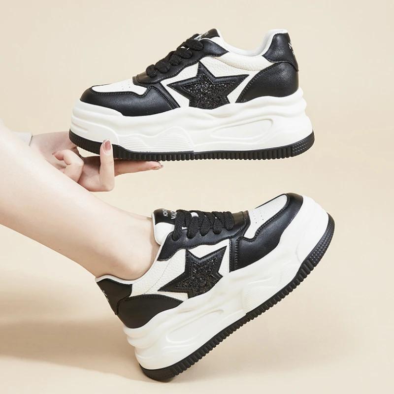 

Женские кроссовки для досок на толстой подошве, увеличивающие рост, повседневная спортивная обувь, водонепроницаемая, из искусственной кожи, модная и универсальная 40 чёрный