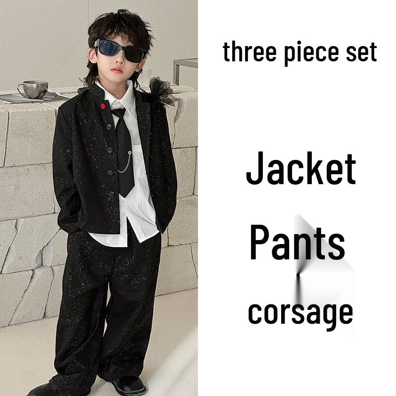 

Комплект костюма с пайетками для мальчиков, осень 2025: Китайская официальная одежда для подиума и мероприятий 160cm