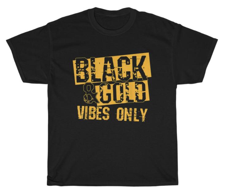 Black And Gold Vibes Only High School Football Game Day Group T-Shirt Unisex Tee