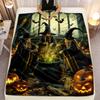 Halloween Witches Brewing Potion Fleece Spooky Theme Flannel Throw Blanket for Halloween Party Decor Witch CauldronPumpkinDesign