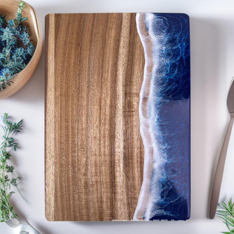 Cross-border Resin Wave Acacia Wood Cheese & Steak Cutting Board - Customizable Acacia Resin Cutting Board 36x25x1.5cm