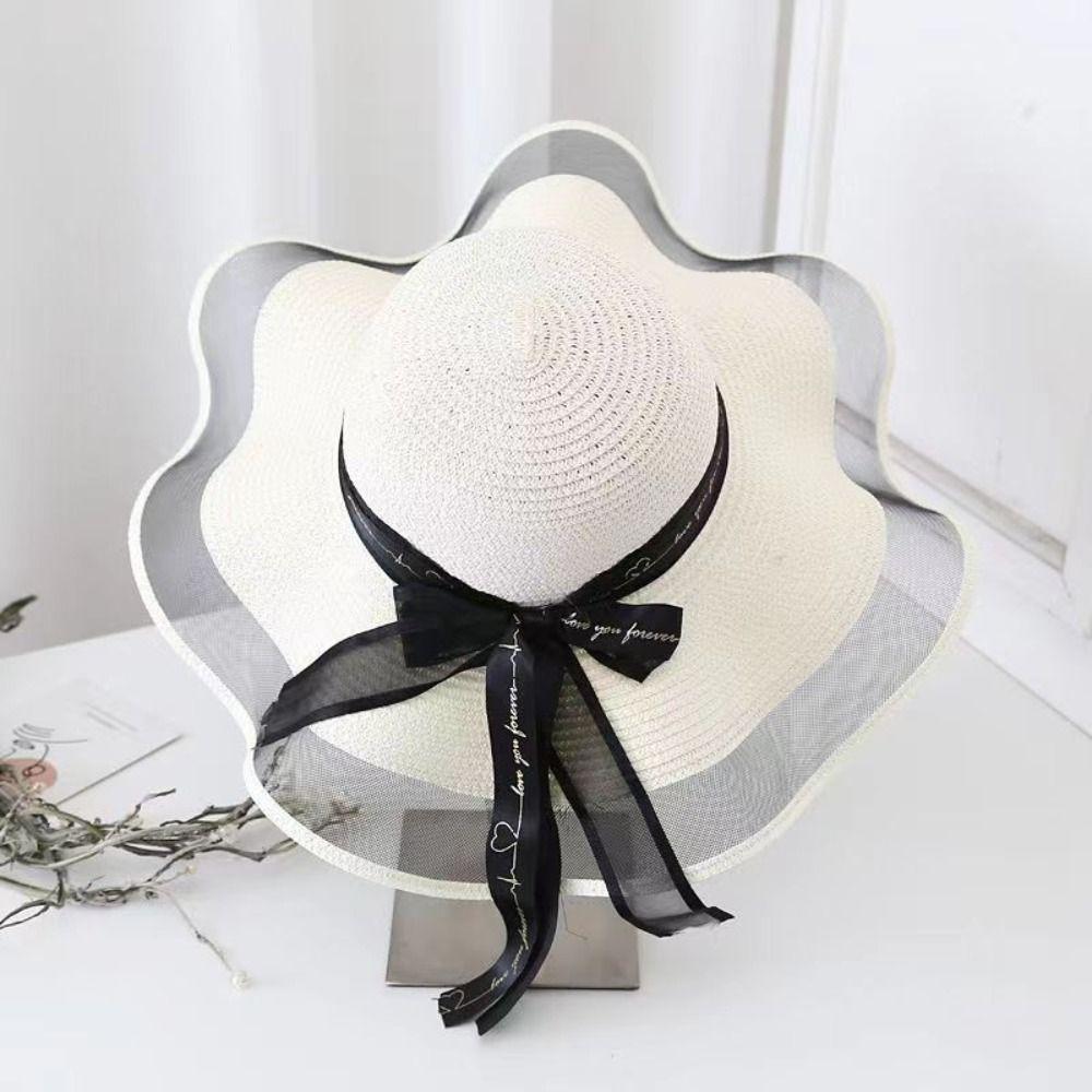 Weave Bow Straw Hat UV Protection Outdoor Visor Cap Simple Sun Protection Cap Outdoor