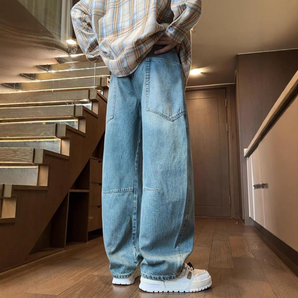 Scimitar Jeans Men's Retro Wide-Leg Distressed Cargo Pants for Fall/Winter