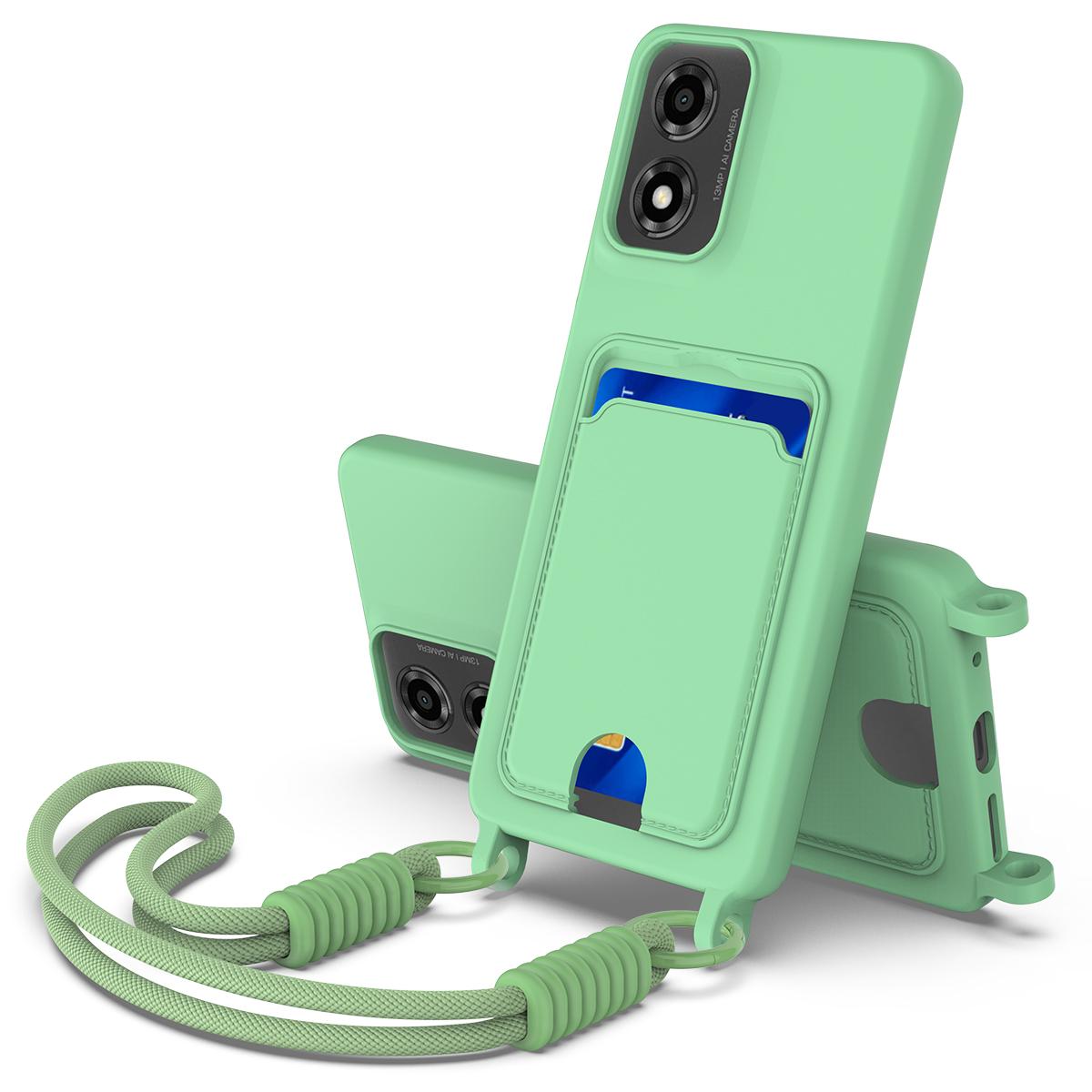 

Рідкий силіконовий чохол з тримачем для карток та коротким ремінцем для Motorola Moto G04/G04s/G24/E14 4G D