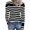 Women's Casual Fashion Round Neck Striped Print Long Sleeve Ribbed Top