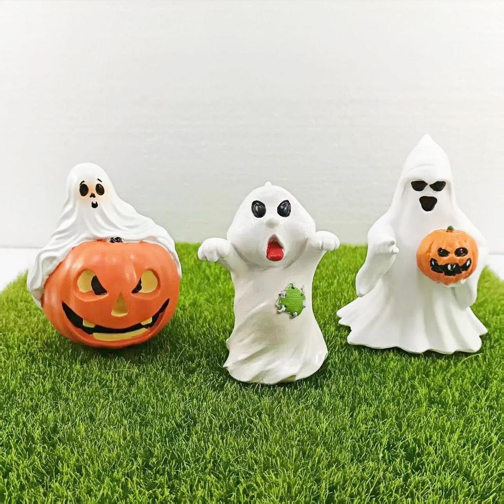 European & American Halloween Ghost & Pumpkin Couple Resin Decorations – Cute Festival Gifts for Living Room