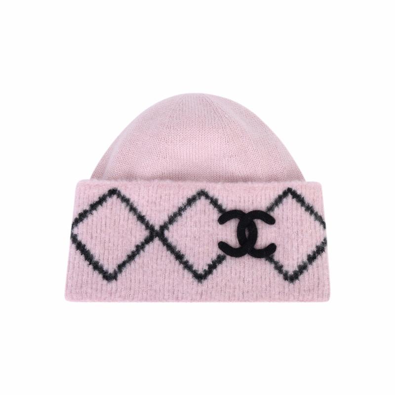 

CHANEL simple and elegant double C logo pink plaid knitted hat рожевий