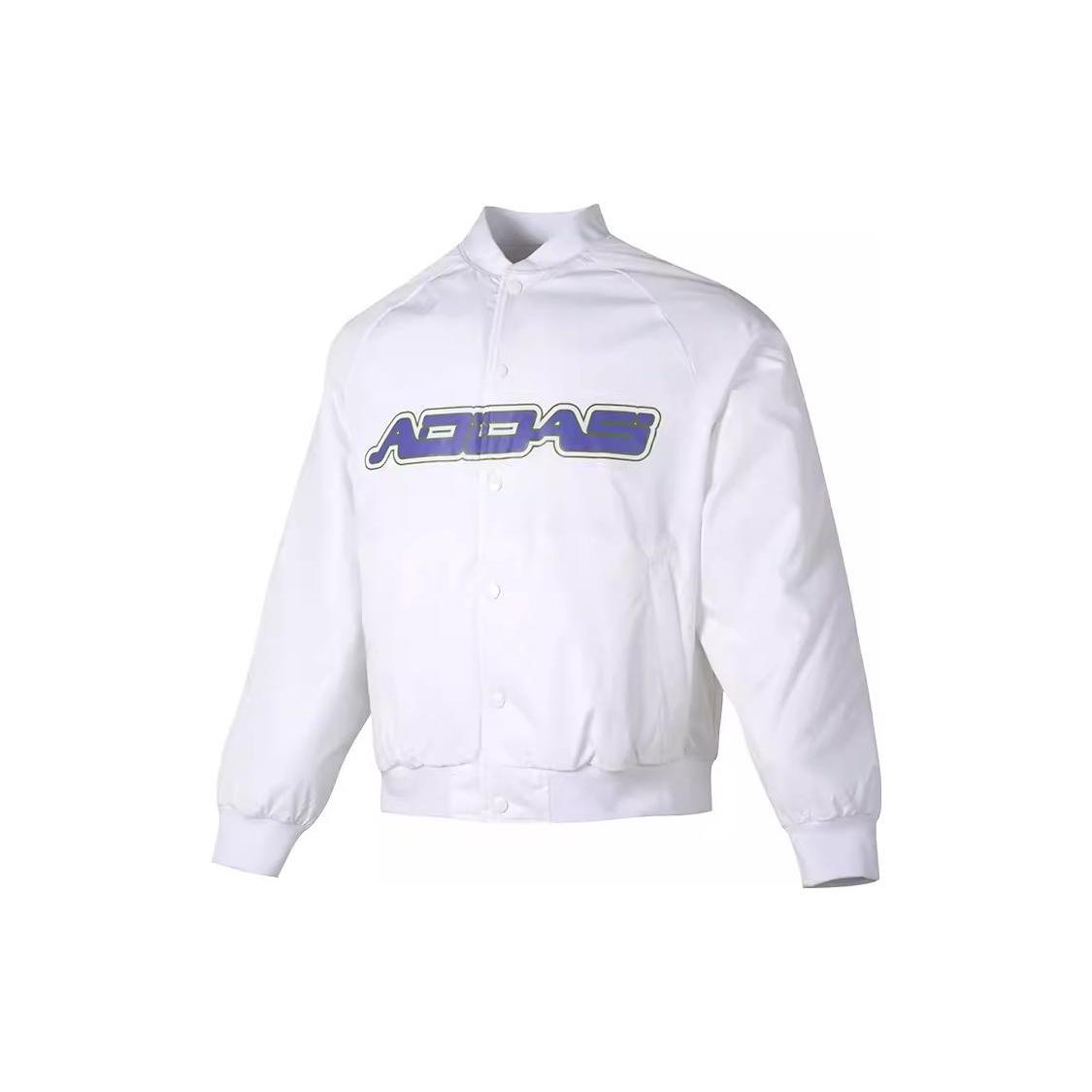 adidas Solid Letter Shoulder Insert Casual Cotton Jacket Asia Sizing White Blue Men s IK2411 XL