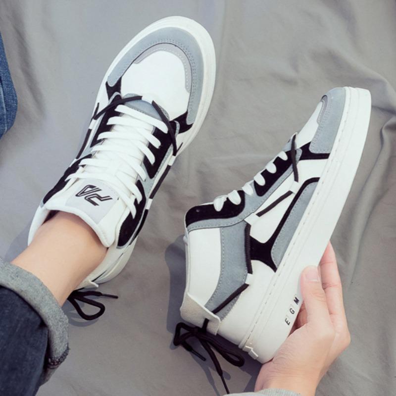 New Autumn Men's Leather Casual Shoes Fashion Comfortable Wear-resistant High Top Sneakers Youth Boy Board Shoes Tenis Masculino