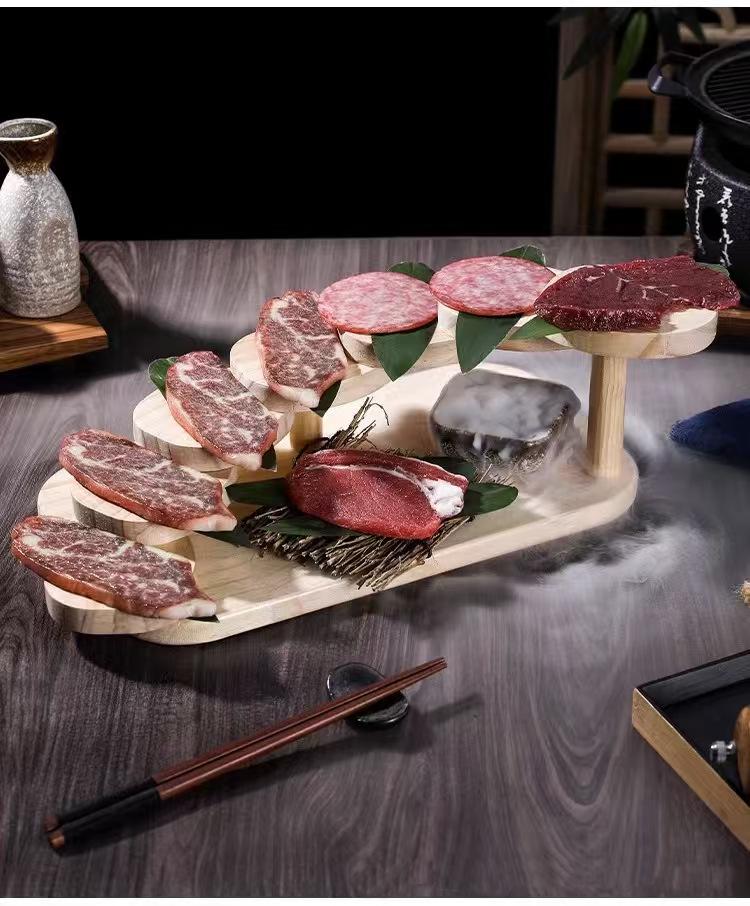 Artistic Wooden Tiered Platter for Sushi, Barbecue, and Hot Pot - Creative Restaurant Tableware Dish Plates
