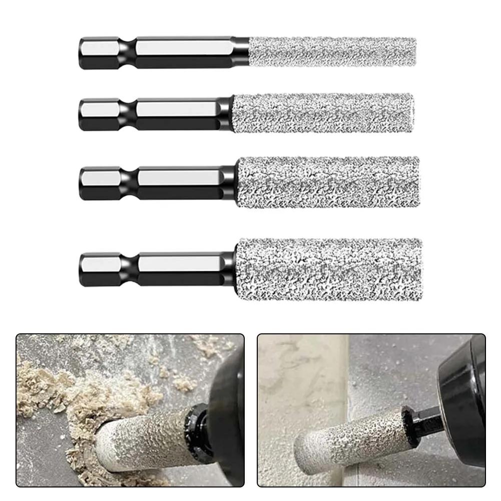 4pcs Hole Opener Vacuum Brazed Dry Drill Bit 6/8/10/12mm Hole Cutter Hex Handle Grinding Trimming Tile Marble Drilling Drill Bit
