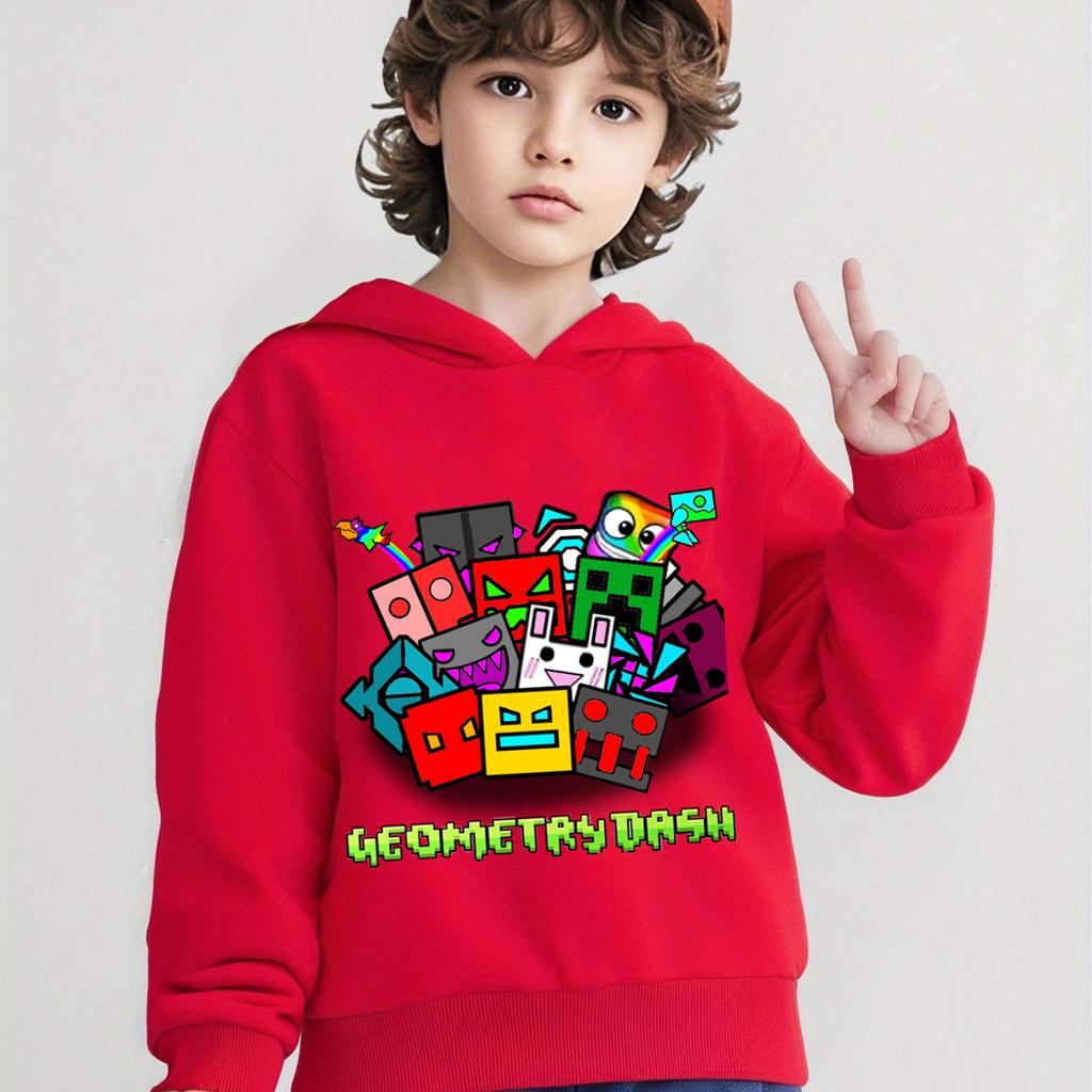 Geometry Dash Hoodie für Kinder Anime Mode Pullover Baby Mädchen Cartoon Jacken Jungen Herbst Kapuzenpullover Kinderkleidung