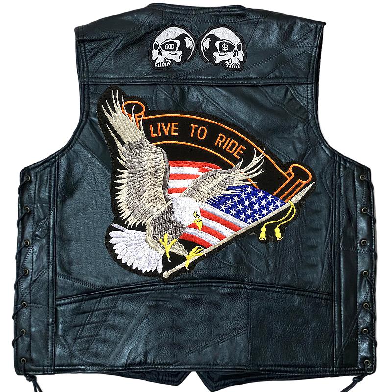 Binding Vest Leather Vest Men's Motorcycle Shoulder Four Season Cycling Clip Classic Embroidered Badge 11 Pieces of Elastic Bands Are Tied.