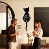 Cute Wall Clock Cat Design With Swing Tail Battery Operated Wall Decor Clock for Dormitory Hotel Restaurant Businesses Rental