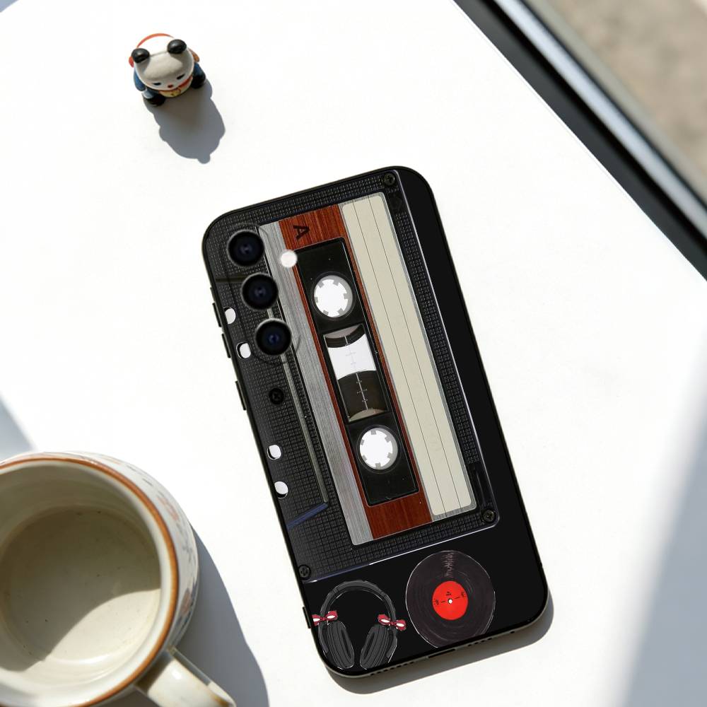 

Vintage Cassette Phone Case Black Silicone Soft For Samsung Galaxy A73,A72,A71,A70,A53,A52,A51 Samsung a30 a20