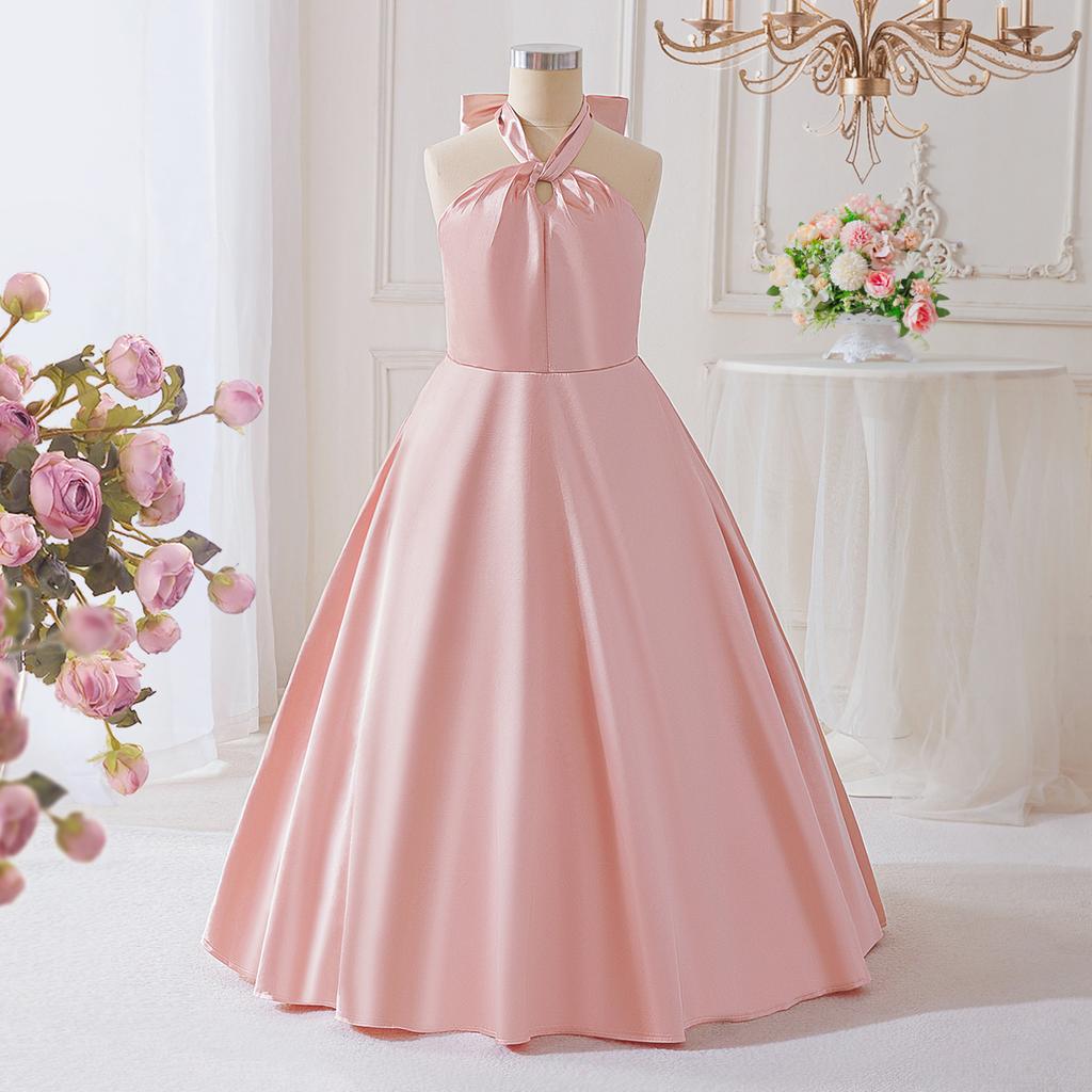 Flower Girl Princess Dress For Weddings Summer Kid Formal Bow Long Gown For School Evening Party Children New Year Cloth ALP653