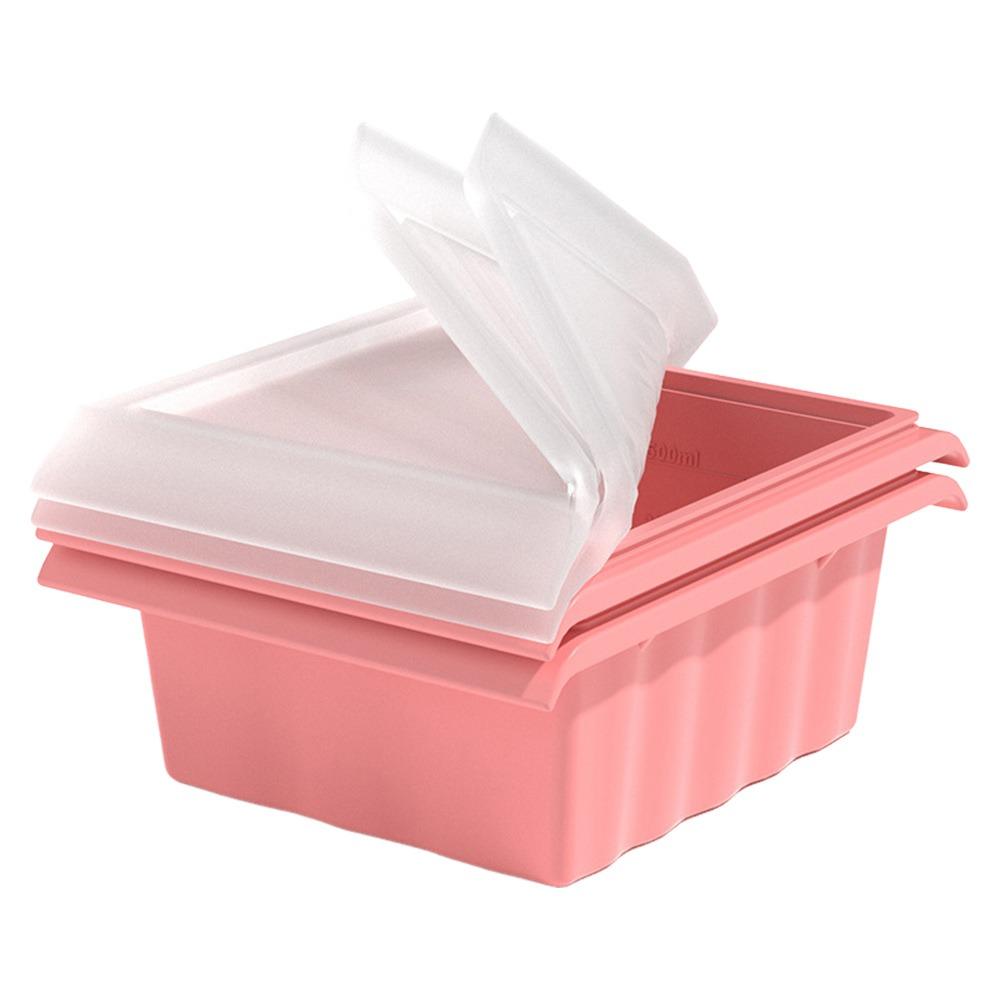 

New 1/2 Grids Ice Cube Mold Silicone Extra Large Ice Mold Reusable with Lid Food Sauce Storage