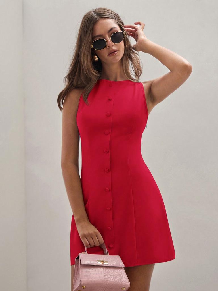 Summer Women's New Sleeveless Mid-Length Skirt Fashion Temperament Pleated Slim Fit Bodycon Dress