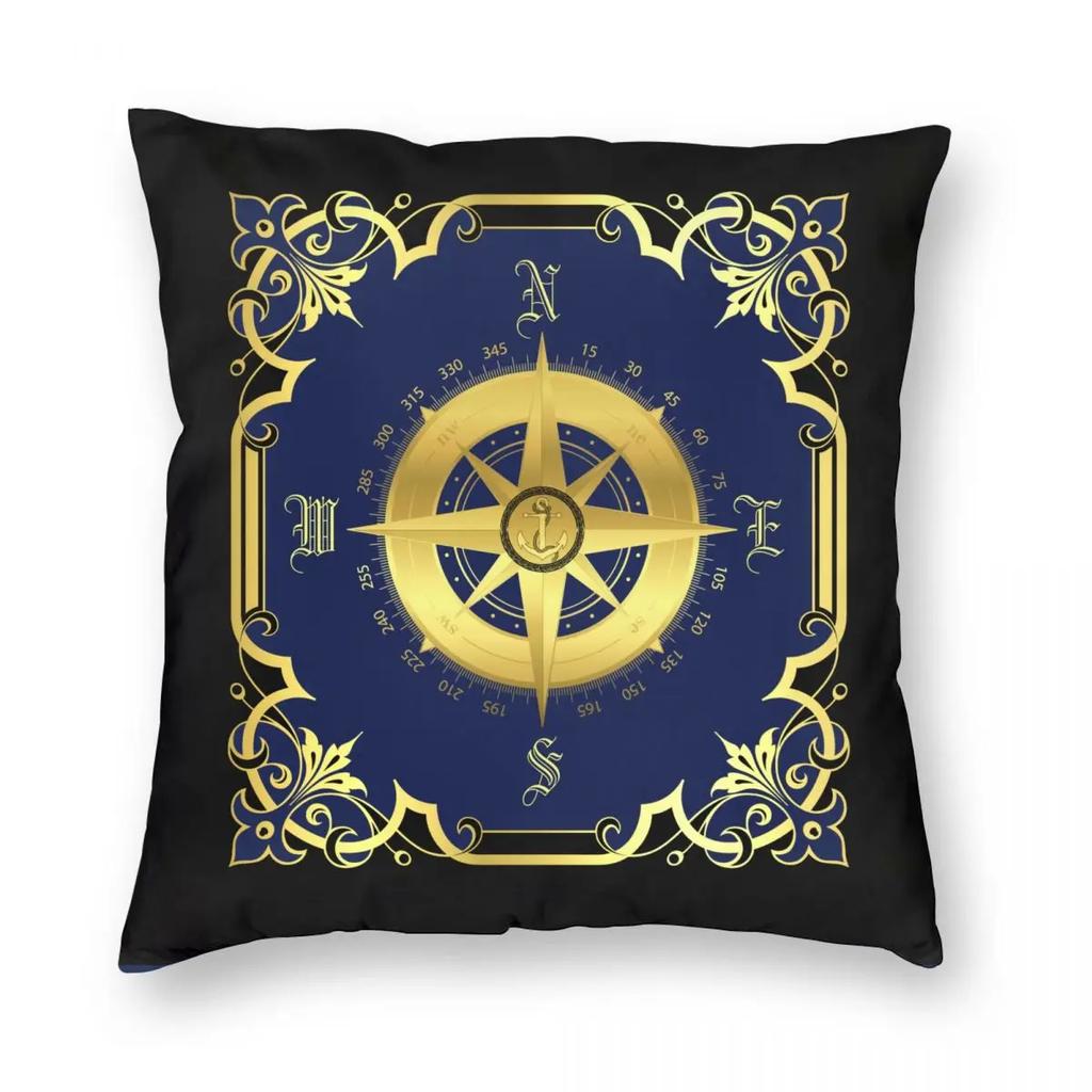Nautical Ship Anchor Compass Navy Pillowcase Soft Polyester Cushion Cover Gift Pillow Case Cover Home Zippered X