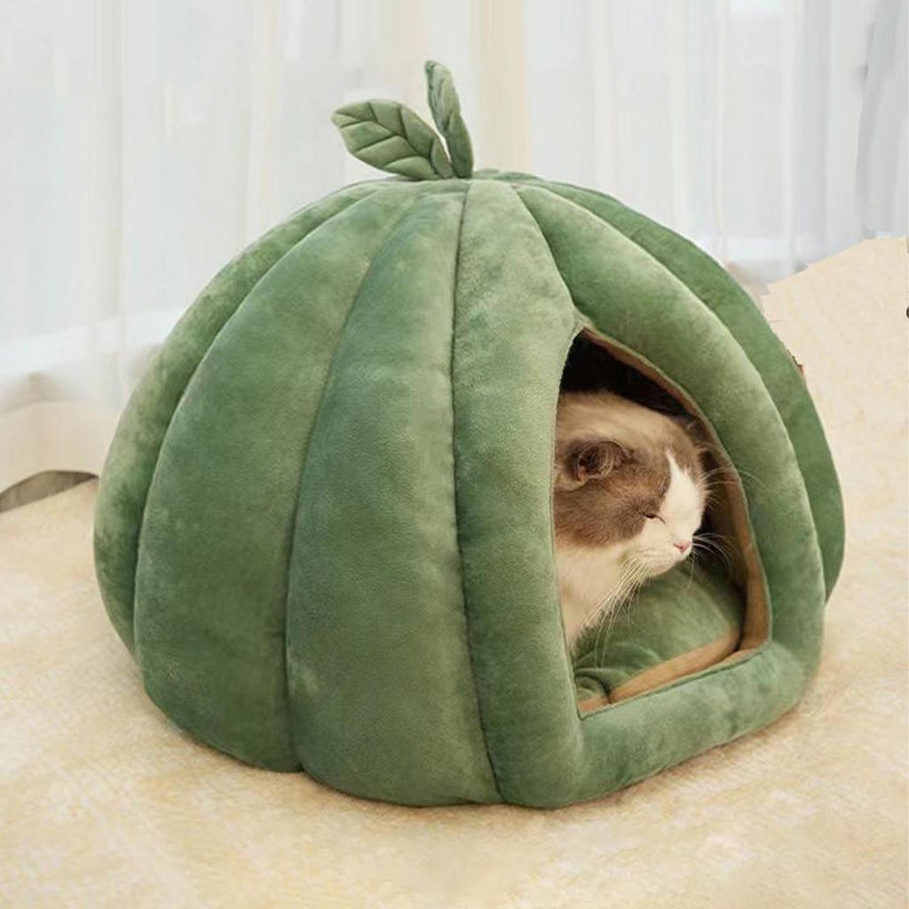 winter warm Cat House Bed cute Pumpkin shaped Enclosed Cat Bed Thickened flannel Cat Cave Pet Bed For Kittens Small Dogs Winter