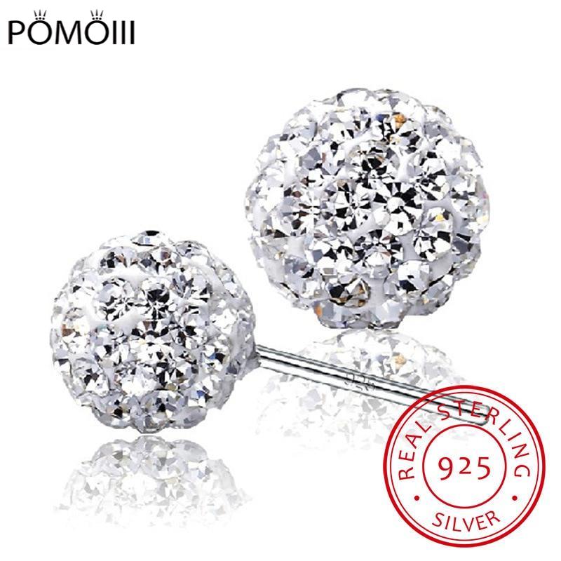 

Простые серьги из стерлингового серебра 925 пробы, серьги-гвоздики с хрустальным шаром, подарок для женщин Brincos S-E35