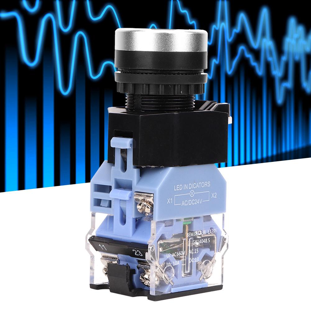 10 Pcs BEM38 11D Self Reset Flat Head Button Switch 1 On 1 Off Button Switch 22mm(Green Light)