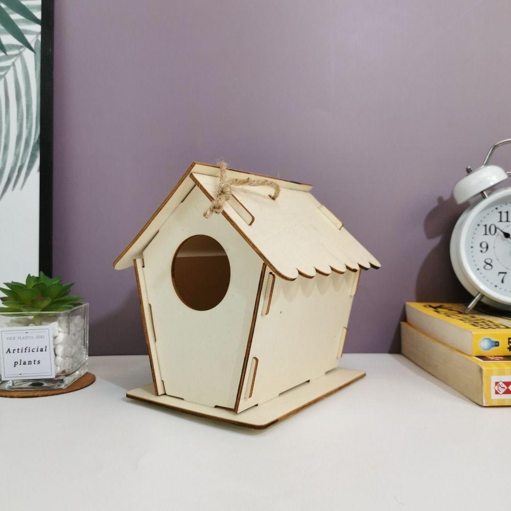 3pcs Minimalist Bird House Wooden Bird Cage Bird Raising Tool Bird Feeder  Outdoor