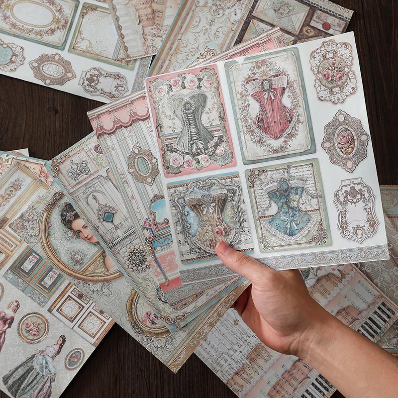 Large Retro Double-Sided Adhesive Journal Base and Decorative Background Paper Stickers