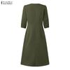 ZANZEA Women Casual V-Neck Solid Color Short Sleeve A-line Dress