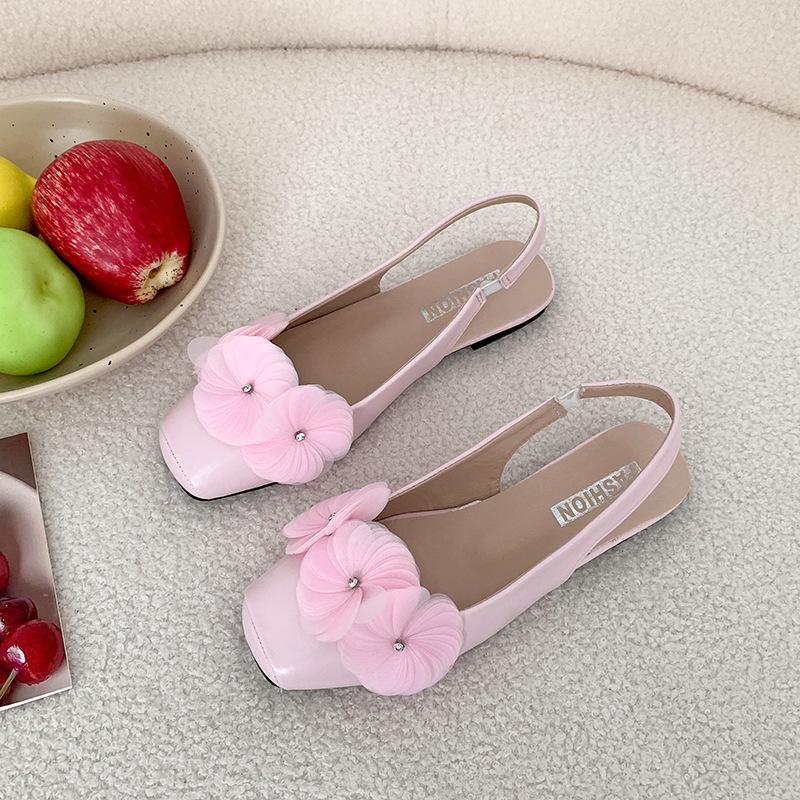 Flower Pink Fairy Wind Flat-bottomed Bag Head Sandals Summer Wear with Skirt Cool Single Shoes