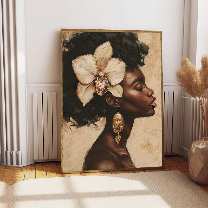 African Woman Canvas Paintings African Girl with Flower Art Posters and Prints Wall Art Pictures for Living Room Decor Cuadros