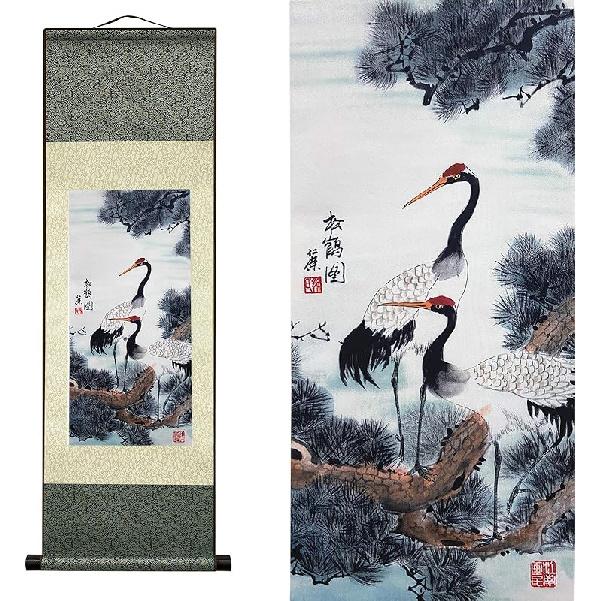 AtfArt Asian Wall Decor - Beautiful Silk Scroll Painting of Waterfall River Landscape - Mountain Spring Autumn Color Oriental Decor Chinese Art Wall