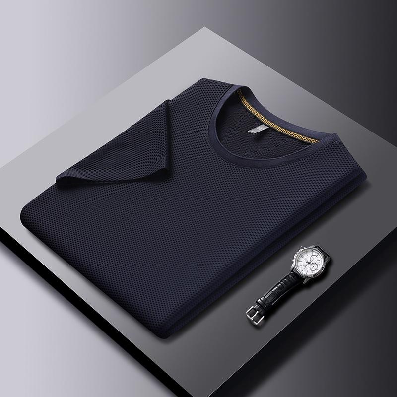 

Летняя футболка из ледяного шелка с короткими рукавами, мужская футболка с круглым вырезом, модная повседневная однотонная мужская дышащая футболка с половиной рукавов для мужчин 4XL