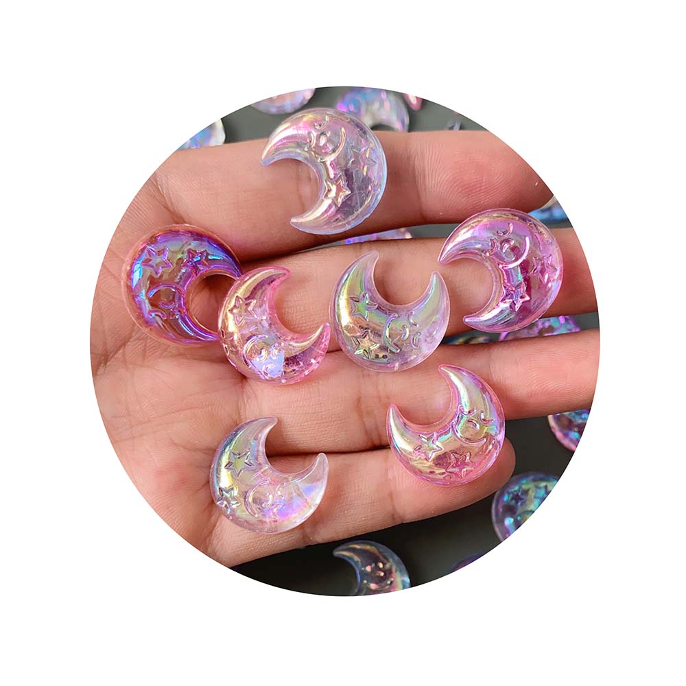 20mm Moon Resin Cabochons Resin Fillers AB Color Flatback Embellishments for Scrapbooking Hair Clips DIY Jewellery Crafts