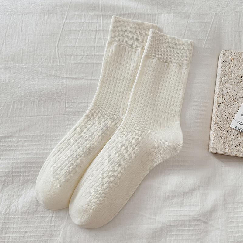 Female Spring and Autumn All Match Pure Color Boneless In The Tube Pile Pile Cotton Socks