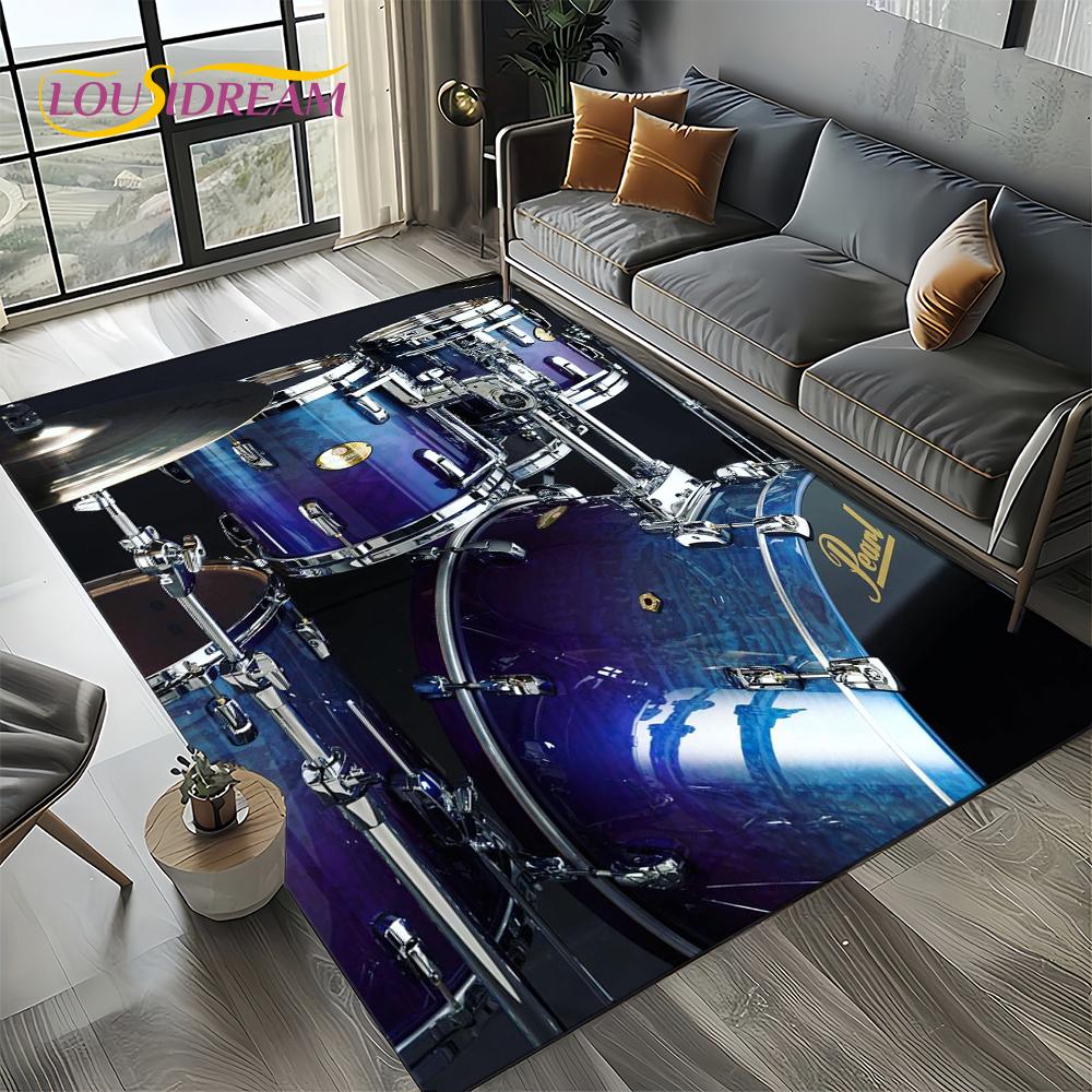 3D Cymbal DW Drum Kit Drum Set Music Instruments Carpet Rug for Living Room Bedroom Home Sofa Decoration,Kids Non-slip Floor Mat