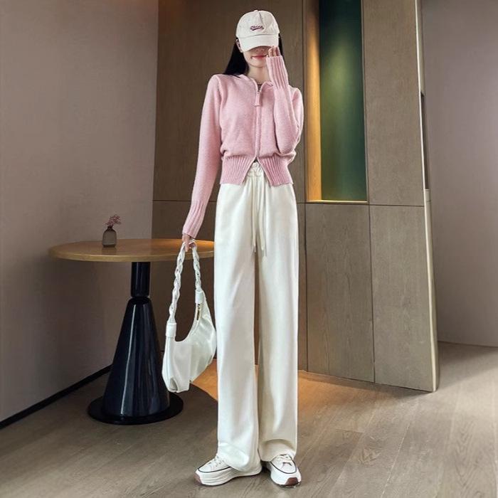2024 Women's European Cotton High-Waisted Wide-Leg Chenille Pants - Autumn Casual Wear