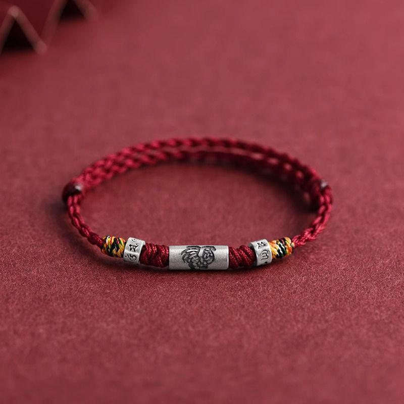 

Браслет из красной веревки с зодиакальными знаками горы Путо для женщин, браслет на лодыжку «Год судьбы» Дракона и Змеи, мужской плетеный браслет с бусинами на удачу [Joy Red] Zodiac Chicken [Bracelet]]