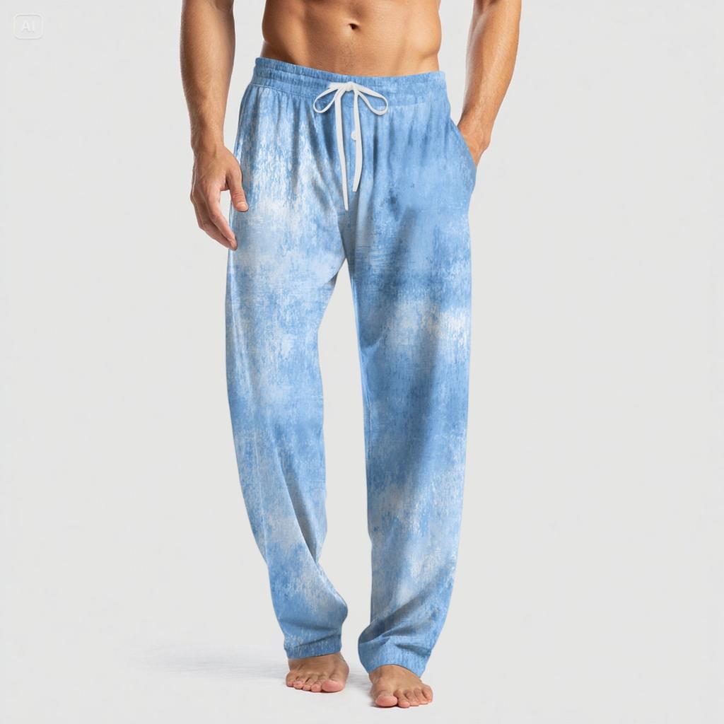 Men's Knitted Fashion Print Pocket Casual Pants Pajama Pants