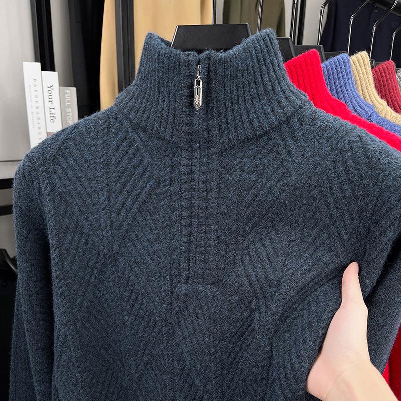 Men's Autumn/Winter Zipper Knit Sweater: Thick, Warm, Half-high Collar, Casual Style