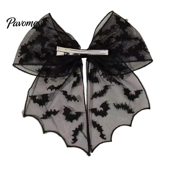 Mesh Bow Hair Clip Halloween Bat Spring Clips, Black White Lace Spider Web Holiday Themed Barrettes, Gothic Dark Style for Women Cosplay Costume