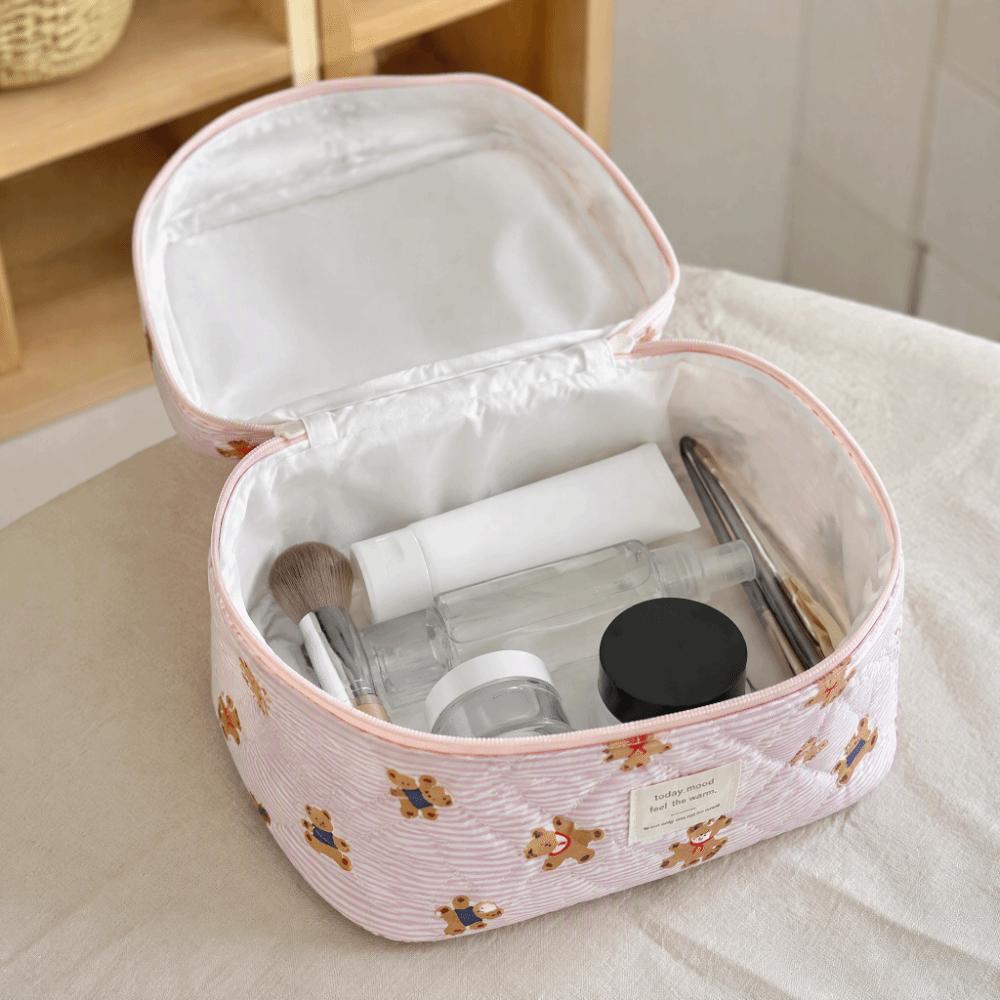 3PCS Soft Quilted Cotton Makeup Bag Multi-Layer Cartoon Cosmetic Organizer Toiletry Pouch  Travel
