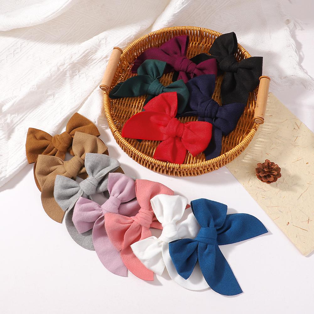 20pcs Solid Random Color Cotton Bow With Safety Hairpin For Girl Hair Bows Handmade Bowknot Hair Clip Headwear Hair Accessories