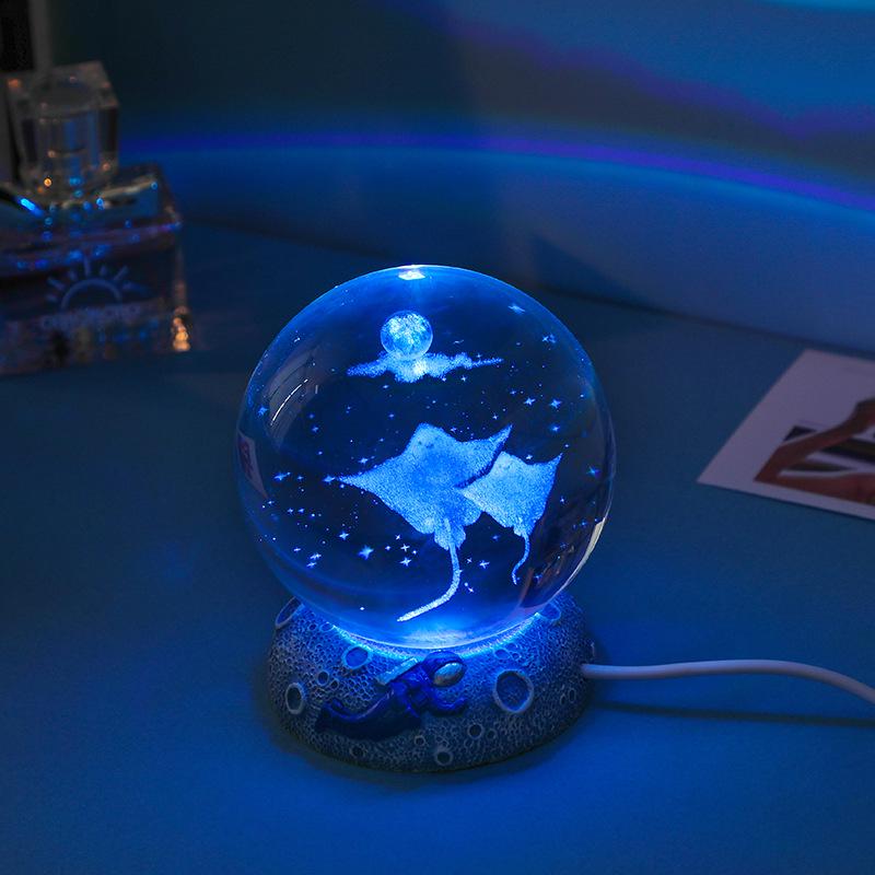 Cosmic 3D Crystal Ball Night Light with Seven-Color Resin Base