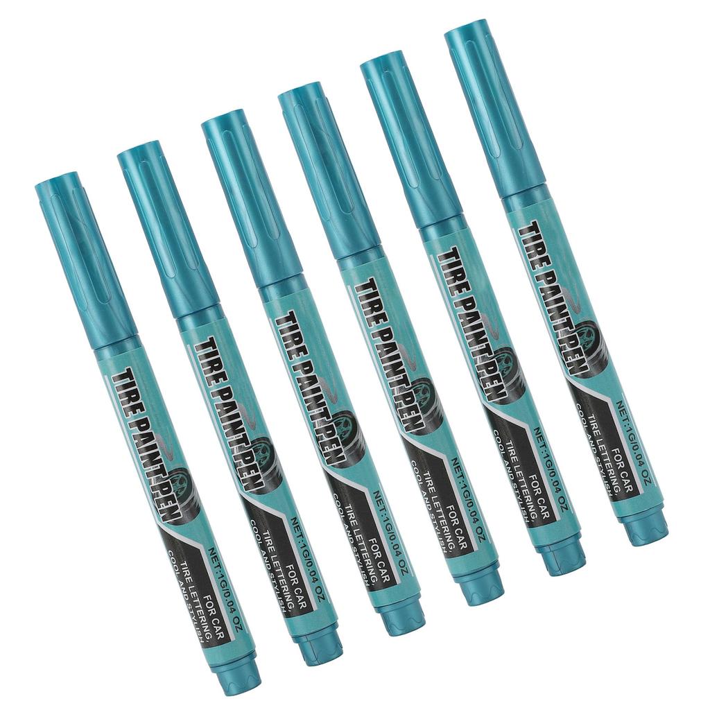 6Pcs Tire Paint Pen Water Proof Long Lasting Protective Oil Tire Marker Pen Blue 1g
