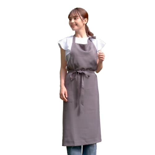 ARASAWA Women's Long Apron, Lightweight, Quick-Drying, Stylish, Cute, Simple Design, Covers the Bottom, with Pockets, Stylish (Grey Beige)