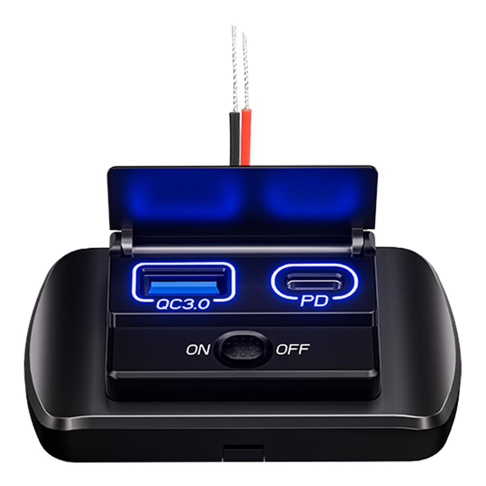 Dual USB Car Quicker Charger Socket Adapter 12V/24V Car Charger QC3.0 PD Fast Charge Power Adapter with Switch for Car RV Yach