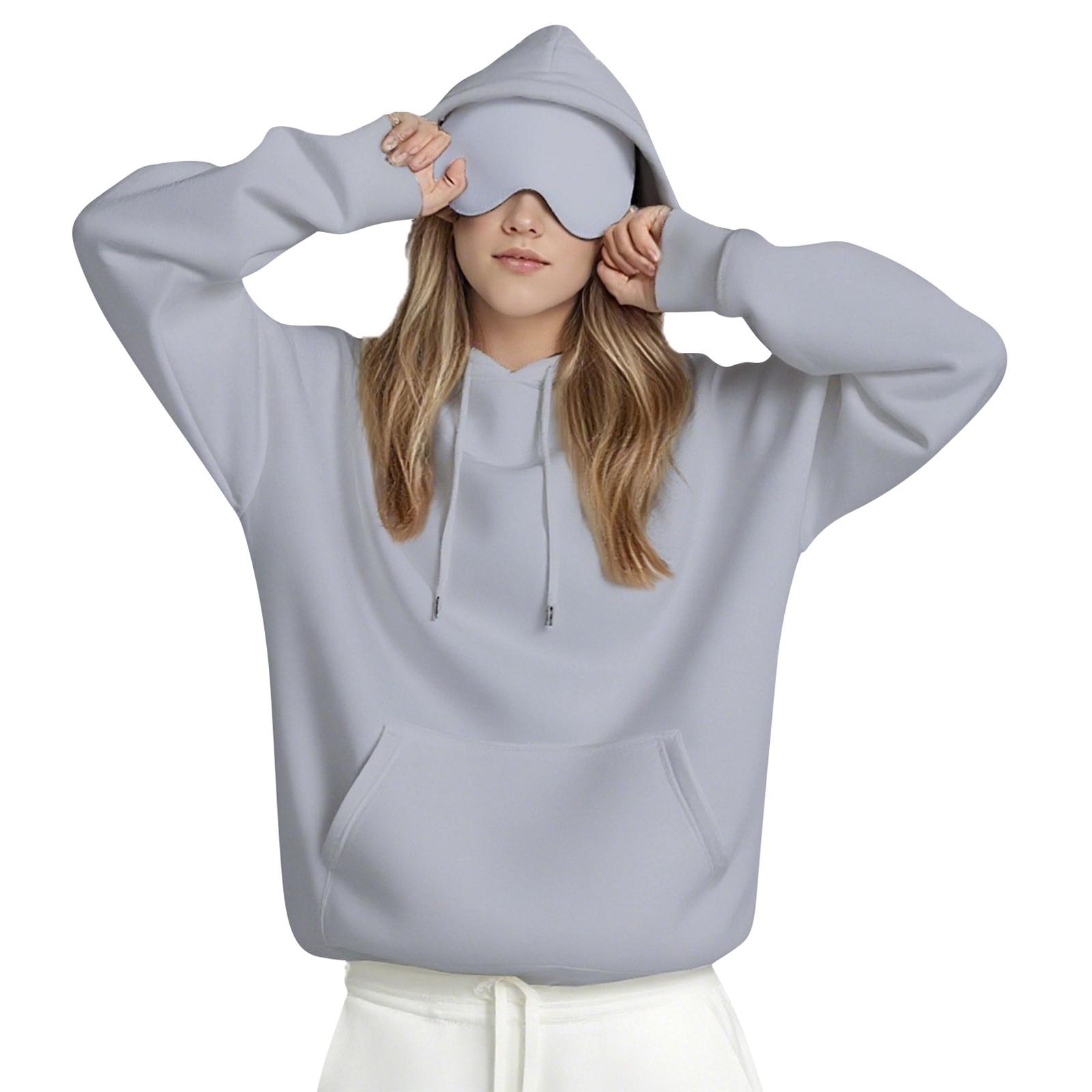 

Унисекс толстовка с капюшоном и встроенной маской для глаз, повседневный пуловер с длинным рукавом, спортивная толстовка однотонного цвета, толстовка свободного кроя XXXL