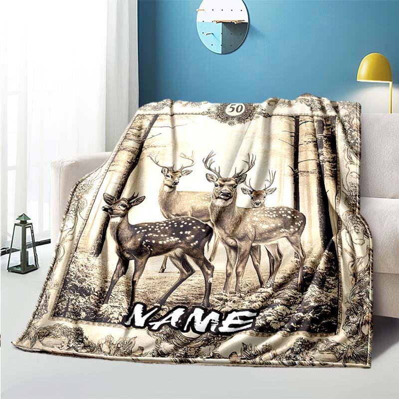 Deer Customize Your Name Outdoor Blanket Used For Chair Office Sofa Bed Camping Soft And Warm Giving Friends And Relatives Birthday Graduation Gift