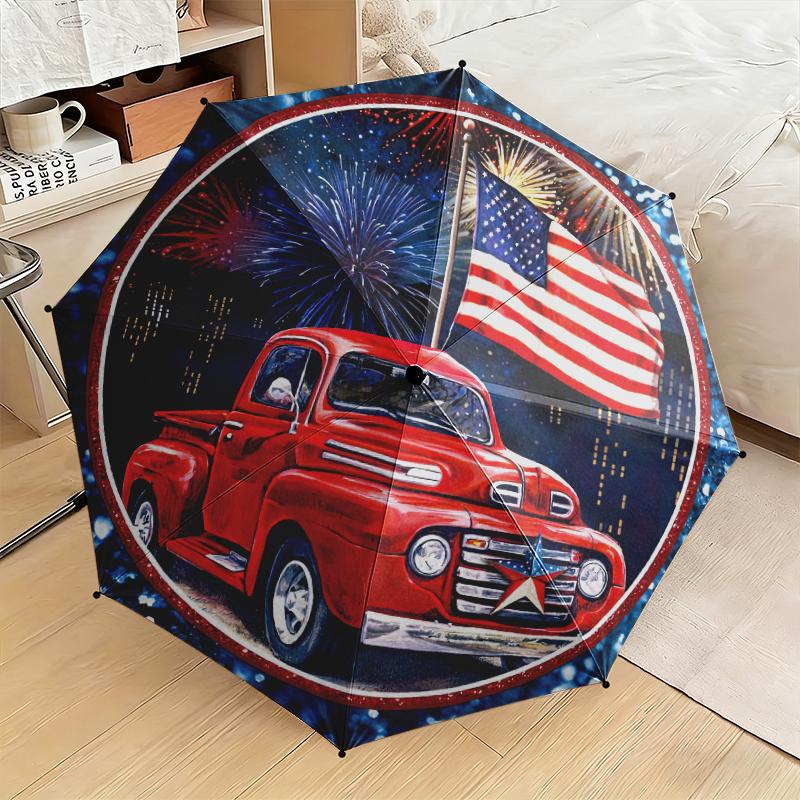 1 Stück Regenschirm mit amerikanischem Flaggen-Design, tragbarer faltbarer Regenschirm, Eisenrahmen, Rippenstruktur, Outdoor-Heim-Regenschirm